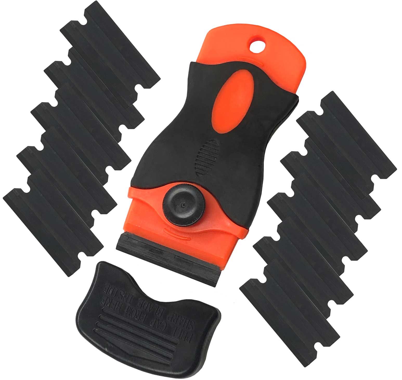 NON-MARRING PLASTIC BLADE SCRAPER WITH 10PC DOUBLE SIDED BLADES